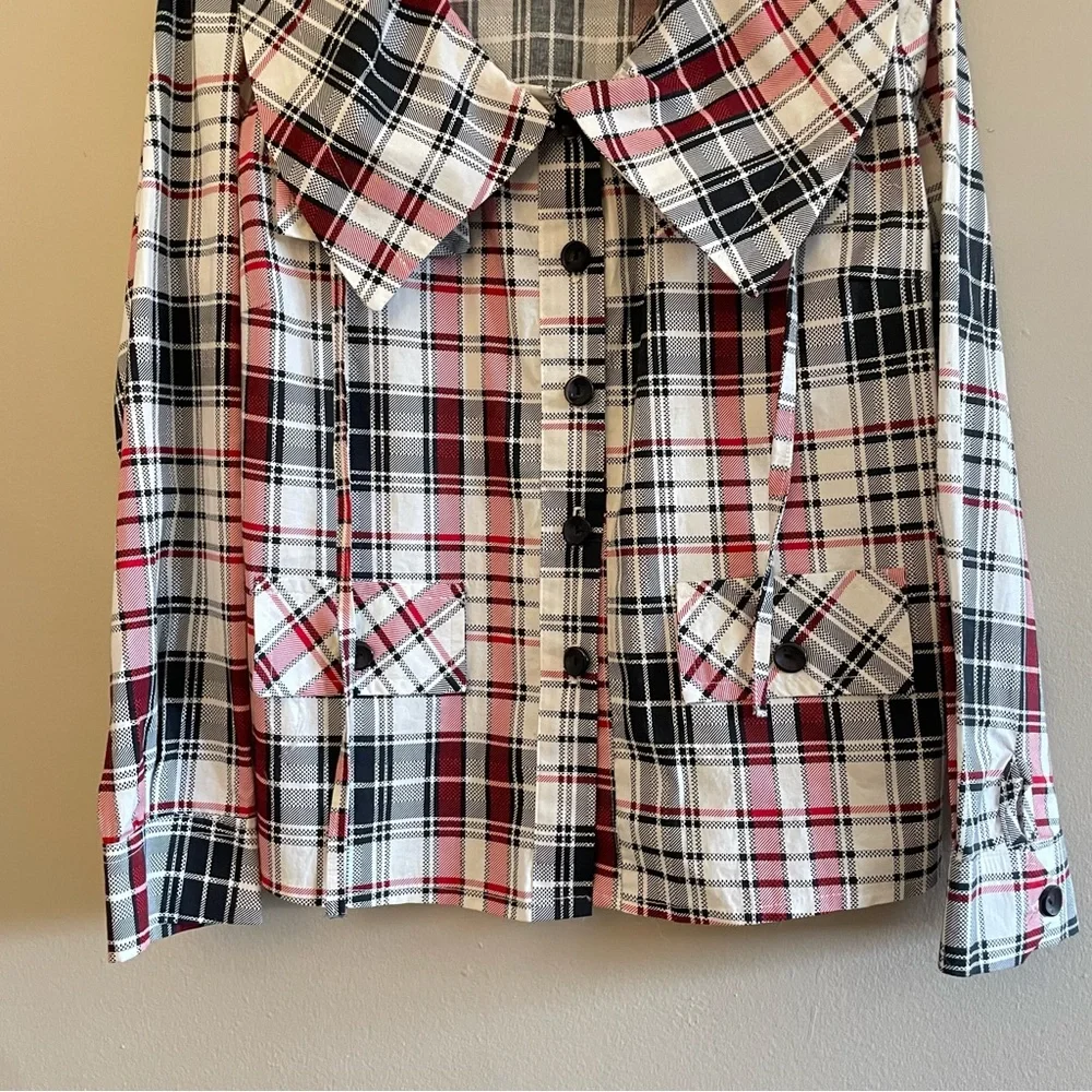 Vintage “K TEEN” White & Red Plaid Drawstring Collar Blouse –Size Large Like New - Picture 9 of 16